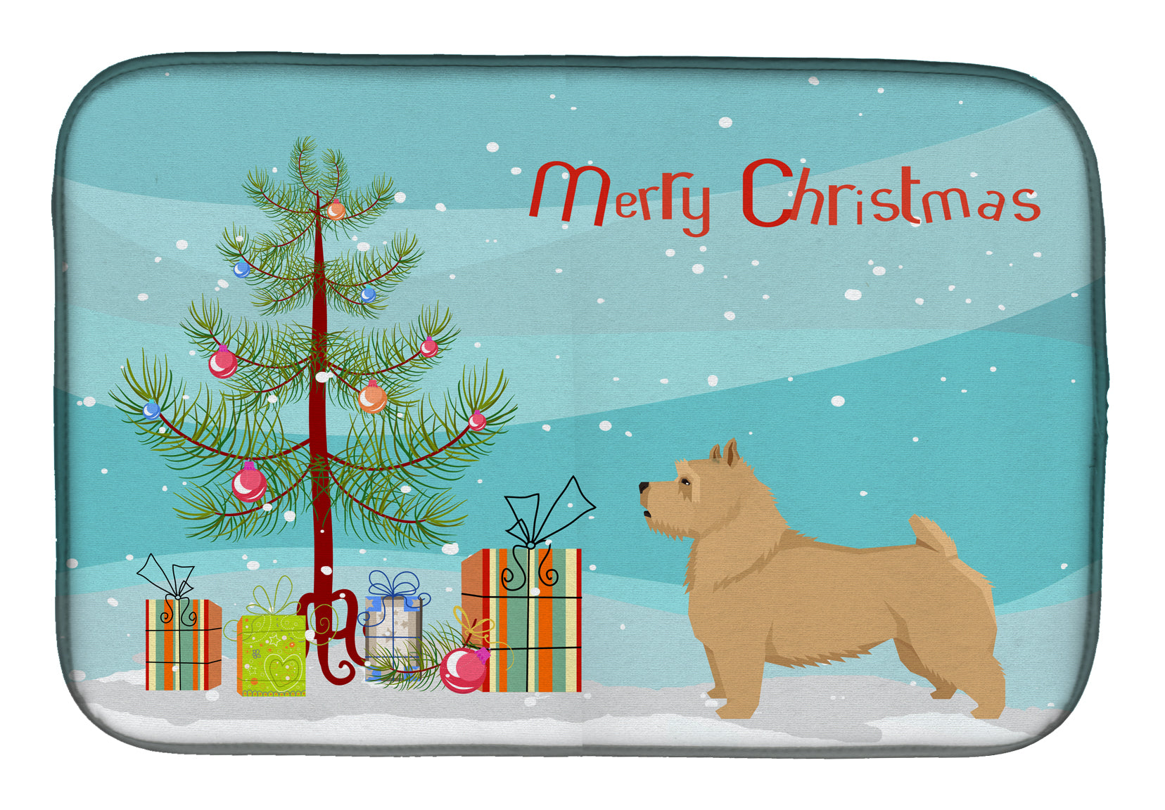 Norwich Terrier Christmas Tree Dish Drying Mat Absorbent Dish Drying Mat Pad for Kitchen Counter Dish Drainer Mat for Countertop, 14 x 21", Multicolor
