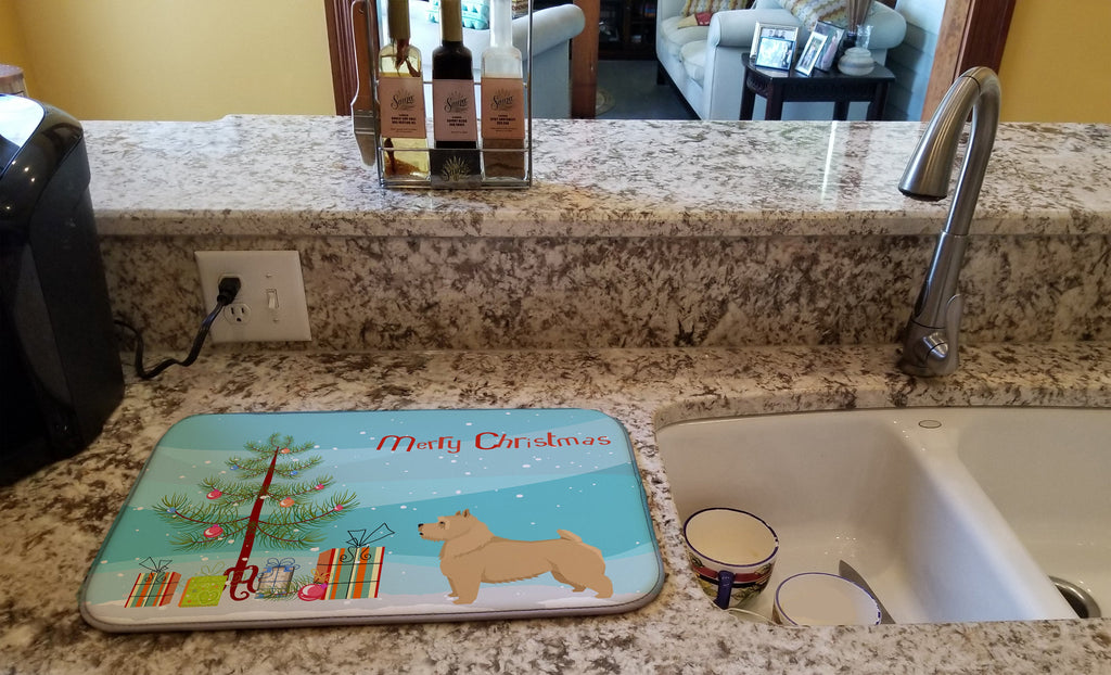 Norwich Terrier Christmas Tree Dish Drying Mat Absorbent Dish Drying Mat Pad for Kitchen Counter Dish Drainer Mat for Countertop, 14 x 21", Multicolor