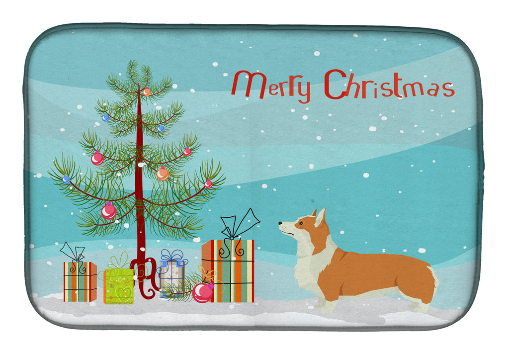 Pembroke Corgi Christmas Tree Dish Drying Mat Absorbent Dish Drying Mat Pad for Kitchen Counter Dish Drainer Mat for Countertop, 14 x 21", Multicolor
