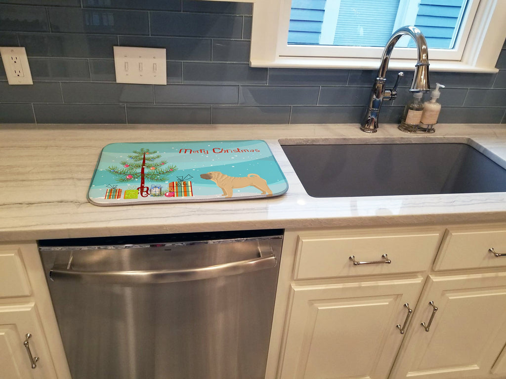 Shar Pei Christmas Tree Dish Drying Mat Absorbent Dish Drying Mat Pad for Kitchen Counter Dish Drainer Mat for Countertop, 14 x 21", Multicolor