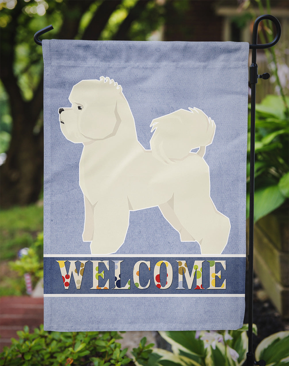 Bichon Frise Welcome Garden Flag Mailbox Decorative Yard Banner Outside Patio Artwork for Flower Beds, Garden Size, Multicolor