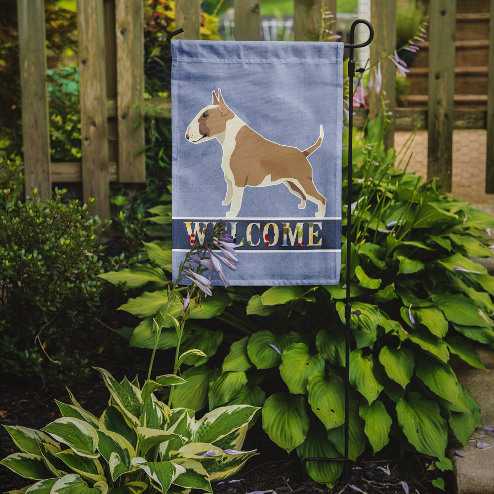 Fawn and White Bull Terrier Welcome Garden Flag Mailbox Decorative Yard Banner Outside Patio Artwork for Flower Beds, Garden Size, Multicolor