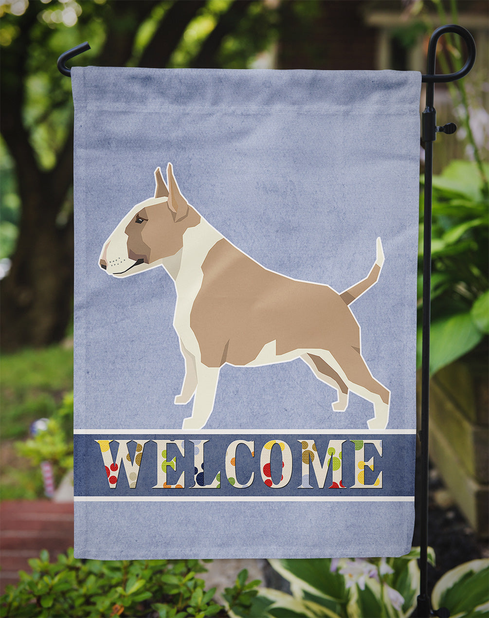 Fawn and White Bull Terrier Welcome Garden Flag Mailbox Decorative Yard Banner Outside Patio Artwork for Flower Beds, Garden Size, Multicolor