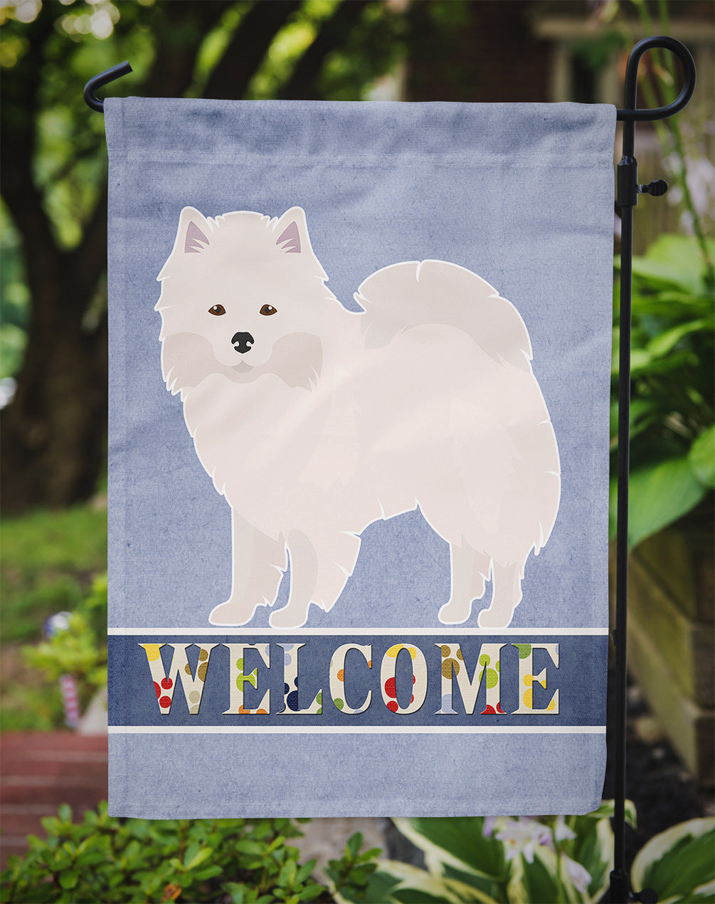 American Eskimo Welcome Garden Flag Mailbox Decorative Yard Banner Outside Patio Artwork for Flower Beds, Garden Size, Multicolor