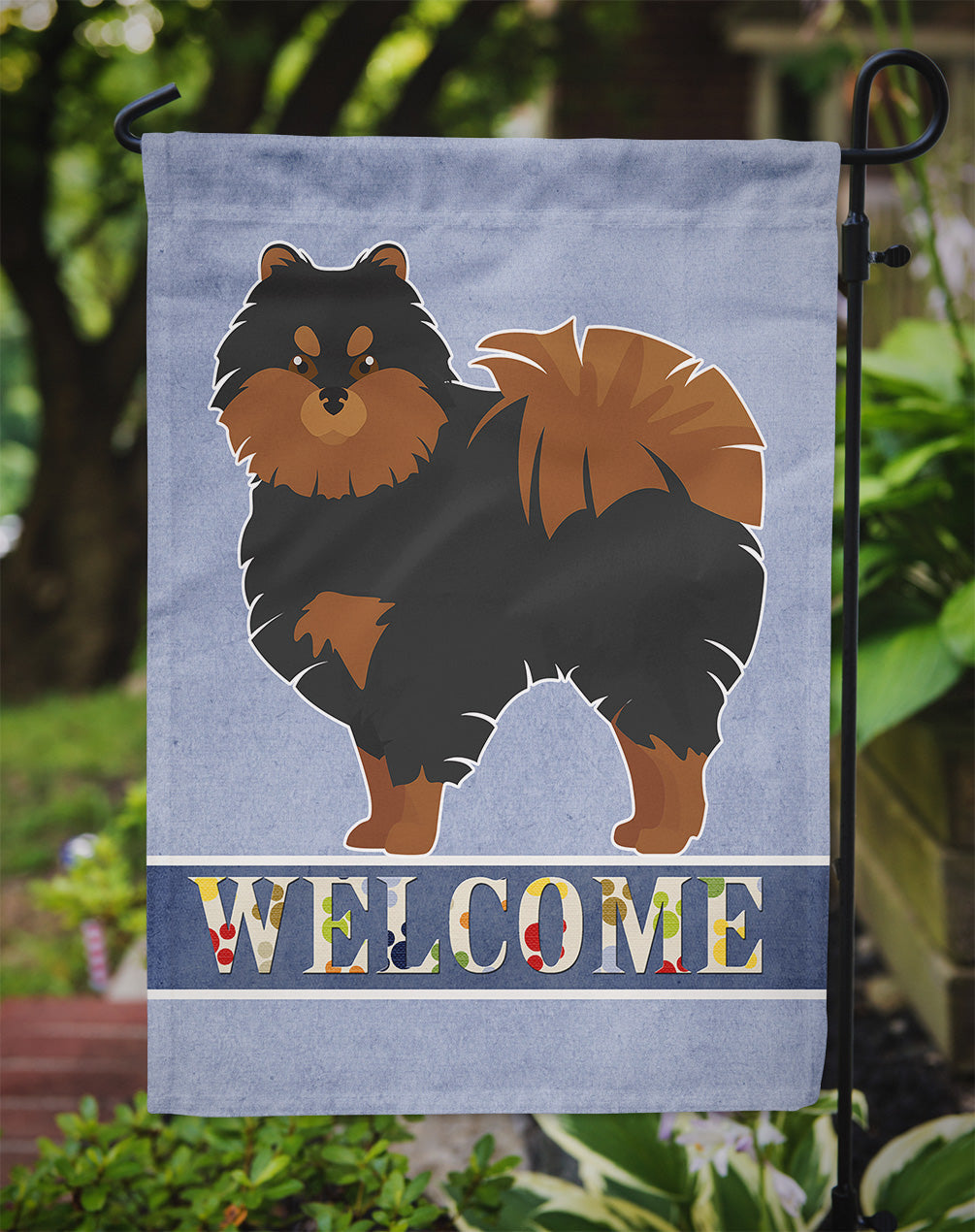 Pomeranian Welcome Garden Flag Mailbox Decorative Yard Banner Outside Patio Artwork for Flower Beds, Garden Size, Multicolor
