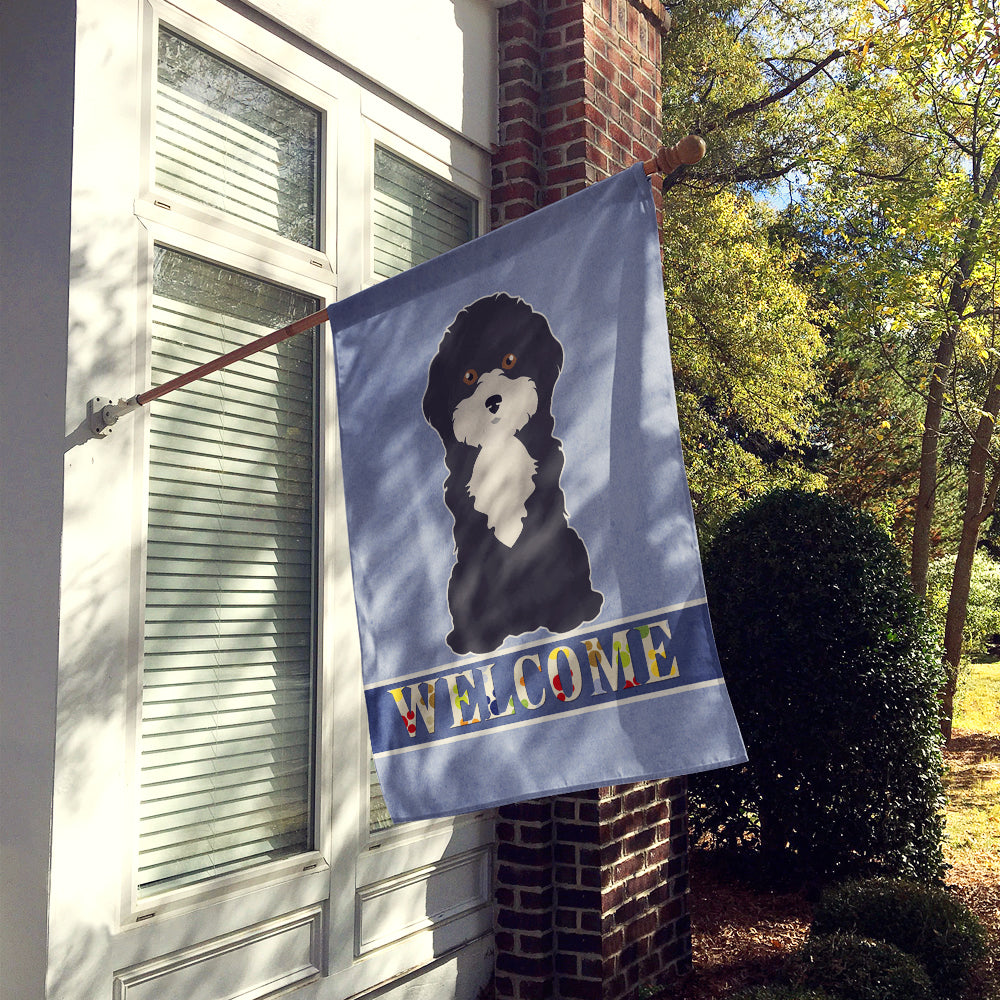 Black and White Cyprus Poodle Welcome House Flag 28x40 Porch Sleeve Pole Decorative Outside Yard Banner Artwork Wall Hanging, Polyester