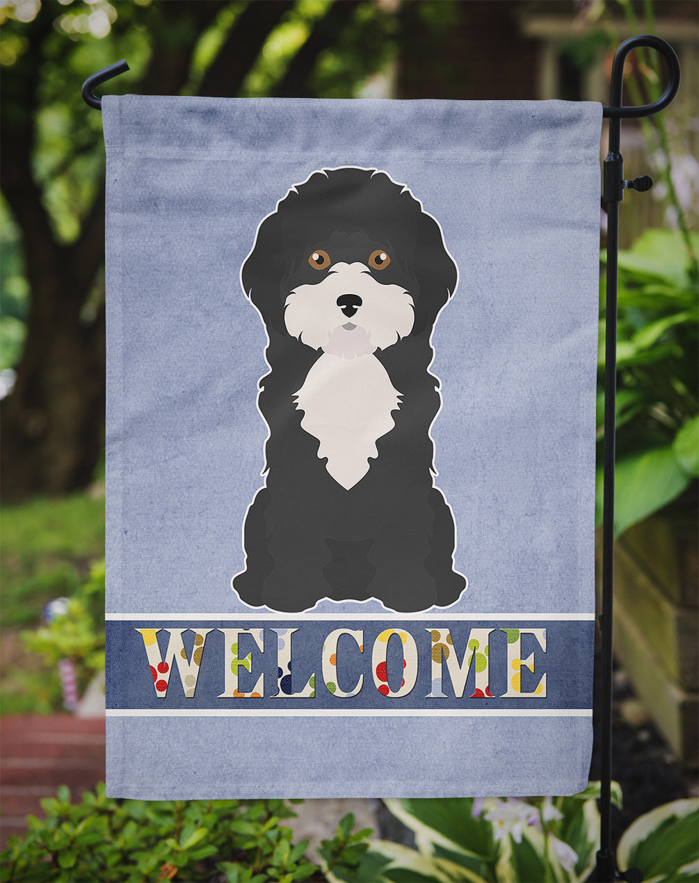 Black and White Cyprus Poodle Welcome Garden Flag Mailbox Decorative Yard Banner Outside Patio Artwork for Flower Beds, Garden Size, Multicolor