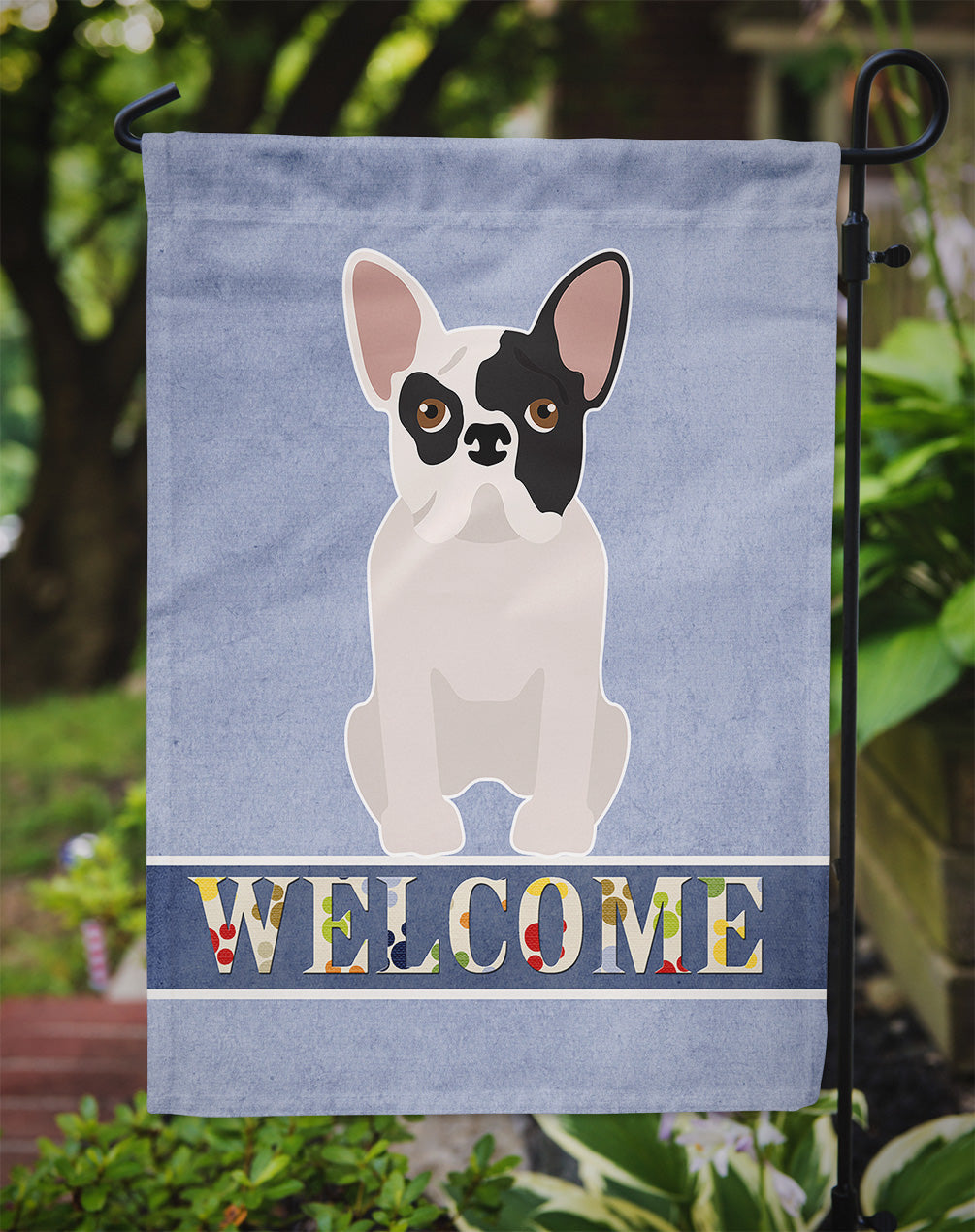 Black and White French Bulldog Welcome Garden Flag Mailbox Decorative Yard Banner Outside Patio Artwork for Flower Beds, Garden Size, Multicolor