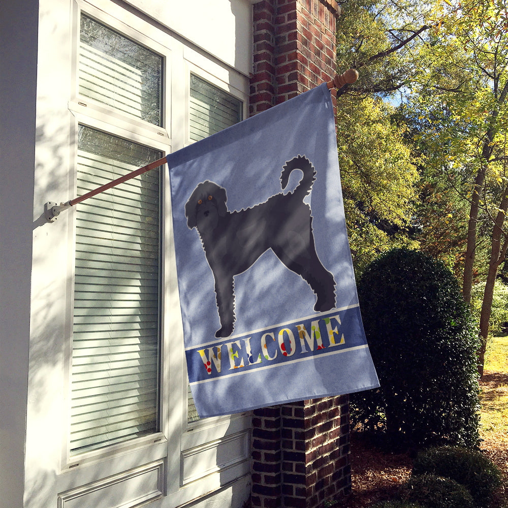 Black Labradoodle Welcome House Flag 28x40 Porch Sleeve Pole Decorative Outside Yard Banner Artwork Wall Hanging, Polyester