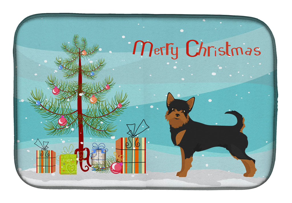 Black and Tan Chorkie Christmas Tree Dish Drying Mat Absorbent Dish Drying Mat Pad for Kitchen Counter Dish Drainer Mat for Countertop, 14 x 21", Multicolor