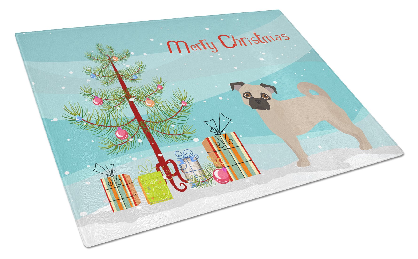 Fawn Chug Christmas Tree Cutting Board Tempered Glass Kitchen Cutting Surface, Heat Resistant Chopping, Non-Slip Feet, Food Prep & Serving