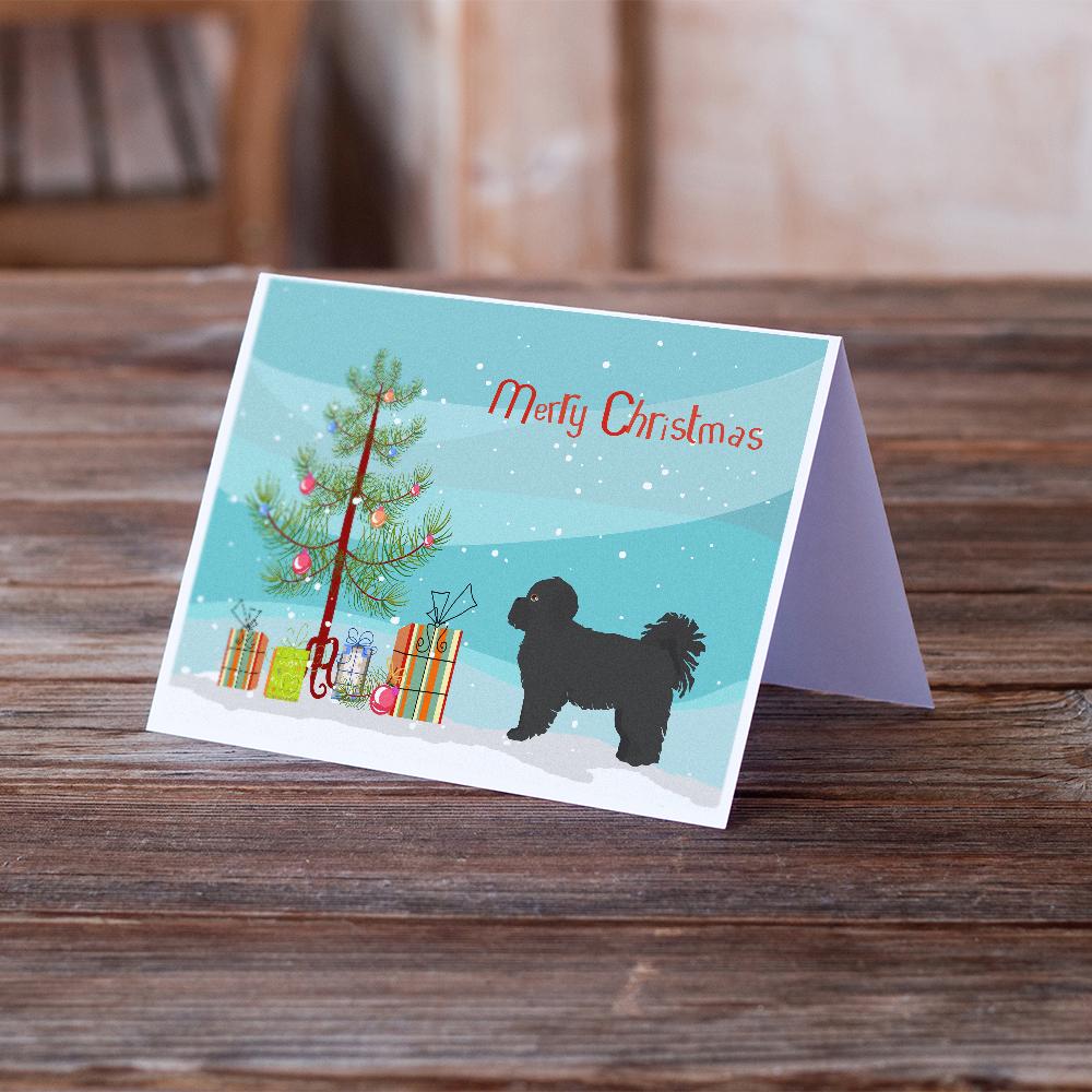 Black Pekeapoo Christmas Tree Greeting Cards Pack of 8 Blank Cards with Envelopes Whimsical A7 Size 5x7