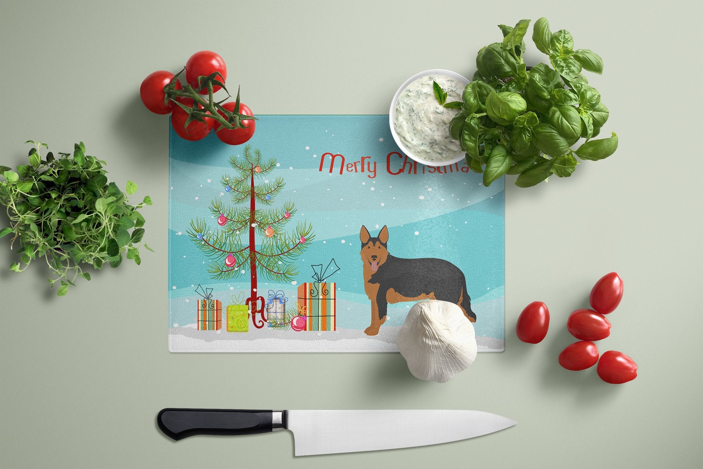 Shollie #2 Christmas Tree Cutting Board Tempered Glass Kitchen Cutting Surface, Heat Resistant Chopping, Non-Slip Feet, Food Prep & Serving