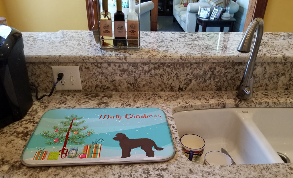 Whoodle #1 Christmas Tree Dish Drying Mat Absorbent Dish Drying Mat Pad for Kitchen Counter Dish Drainer Mat for Countertop, 14 x 21", Multicolor