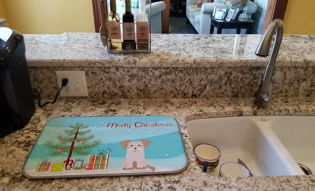Morkie #3 Christmas Tree Dish Drying Mat Absorbent Dish Drying Mat Pad for Kitchen Counter Dish Drainer Mat for Countertop, 14 x 21", Multicolor