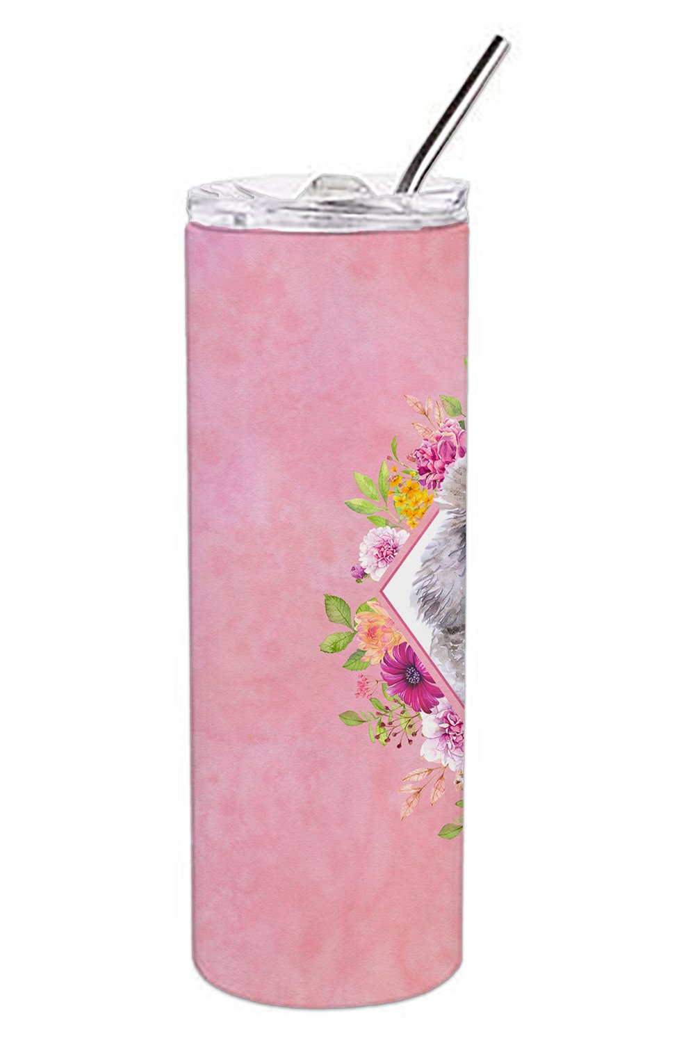 Standard Grey Poodle Pink Flowers Stainless Steel Skinny Tumbler 20 oz Vacuum Double Walled Reusable Insulated Travel Cup