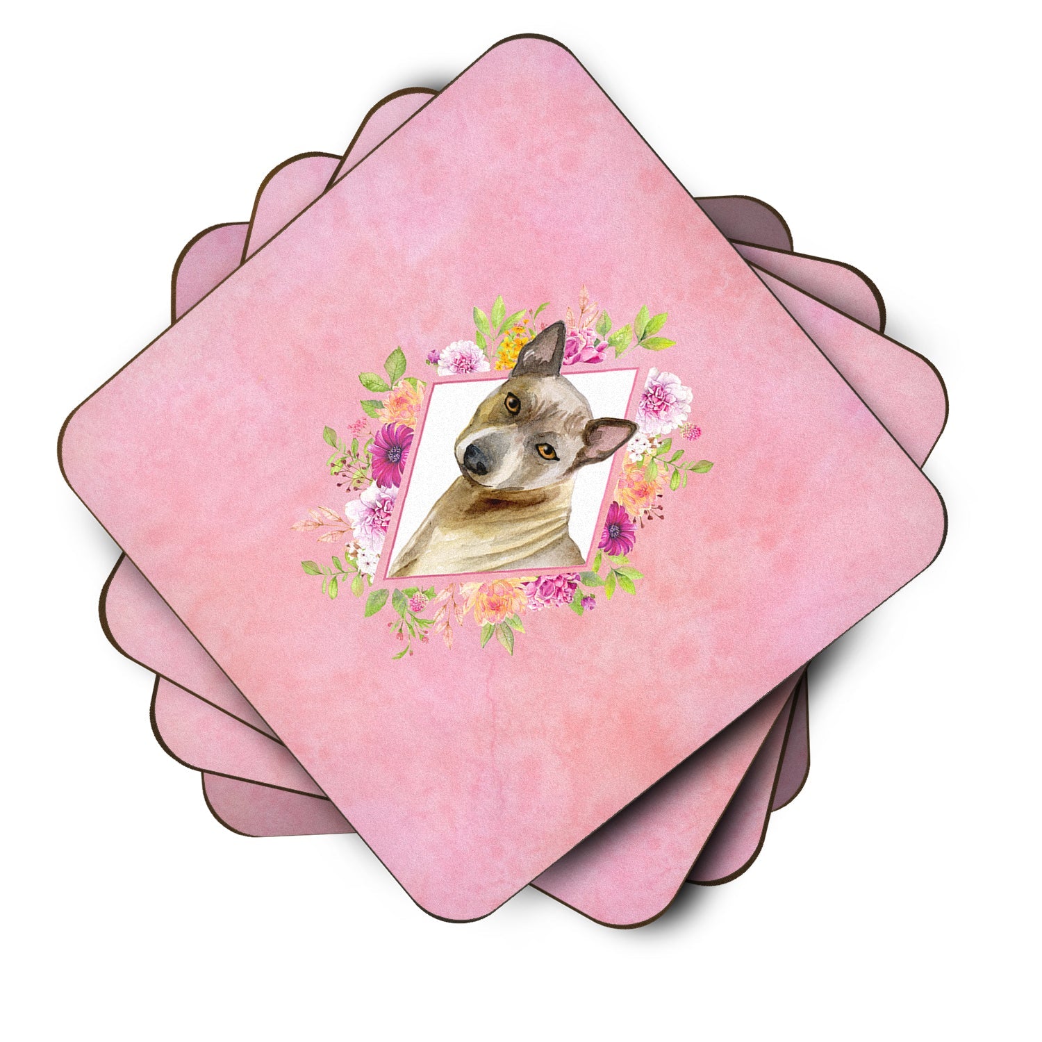 Thai Ridgeback Pink Flowers Foam Coasters Set of 4 Cup Coasters for Indoor Outdoor, Tabletop Protection, Anti Slip, Mouse pad Material