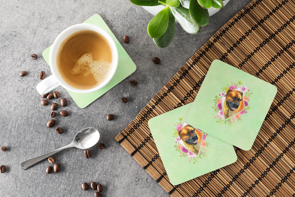 Borboel Mastiff Green Flowers Foam Coasters Set of 4 Cup Coasters for Indoor Outdoor, Tabletop Protection, Anti Slip, Mouse pad Material