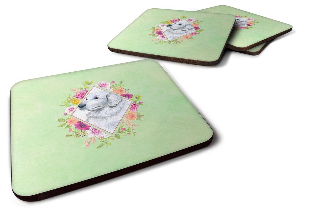 Great Pyrenees Green Flowers Foam Coasters Set of 4 Cup Coasters for Indoor Outdoor, Tabletop Protection, Anti Slip, Mouse pad Material