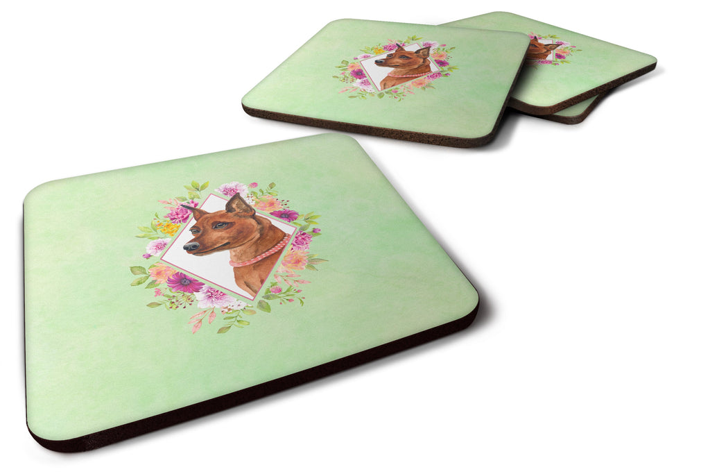 Miniature Pinscher Green Flowers Foam Coasters Set of 4 Cup Coasters for Indoor Outdoor, Tabletop Protection, Anti Slip, Mouse pad Material