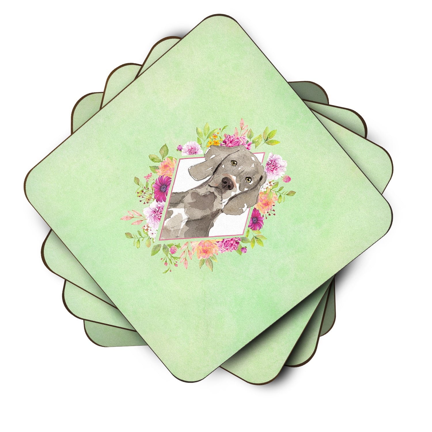 Weimaraner Green Flowers Foam Coasters Set of 4 Cup Coasters for Indoor Outdoor, Tabletop Protection, Anti Slip, Mouse pad Material