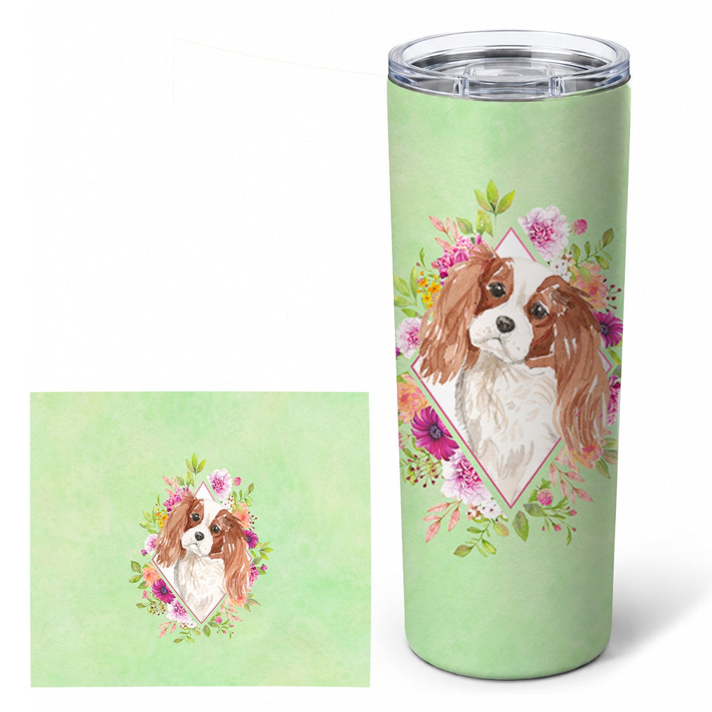 Blenheim Cavalier Spaniel Green Flowers Stainless Steel Skinny Tumbler 20 oz Vacuum Double Walled Reusable Insulated Travel Cup