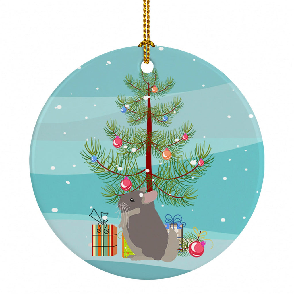 Beige Wellman Chinchilla Merry Christmas Ceramic Ornament Christmas Tree Hanging Decorations for Home Christmas Holiday, Party, Gift, 3 in, Multicolor