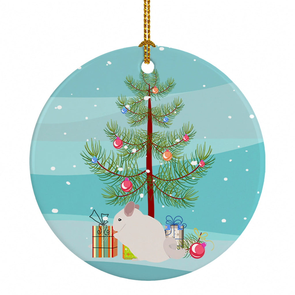 Pink and White Chinchilla Merry Christmas Ceramic Ornament Christmas Tree Hanging Decorations for Home Christmas Holiday, Party, Gift, 3 in, Multicolor