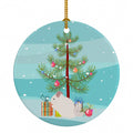 Pink and White Chinchilla Merry Christmas Ceramic Ornament Christmas Tree Hanging Decorations for Home Christmas Holiday, Party, Gift, 3 in, Multicolor