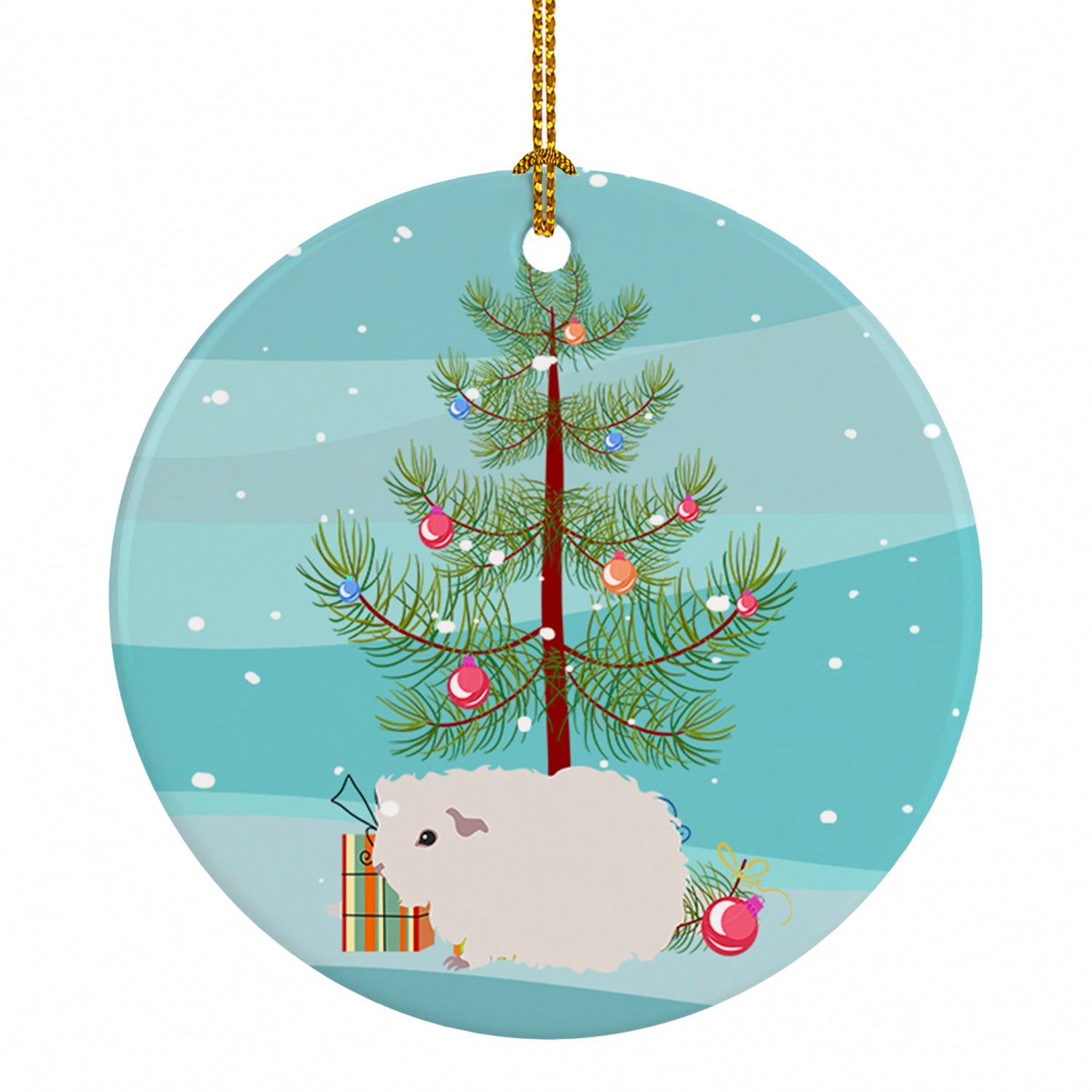 Merino Guinea Pig Merry Christmas Ceramic Ornament Christmas Tree Hanging Decorations for Home Christmas Holiday, Party, Gift, 3 in, Multicolor