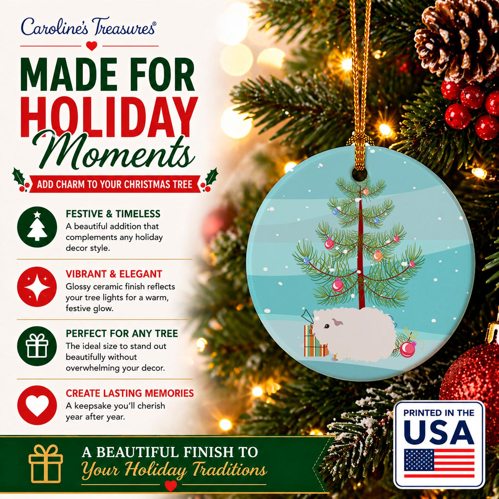 Merino Guinea Pig Merry Christmas Ceramic Ornament Christmas Tree Hanging Decorations for Home Christmas Holiday, Party, Gift, 3 in, Multicolor