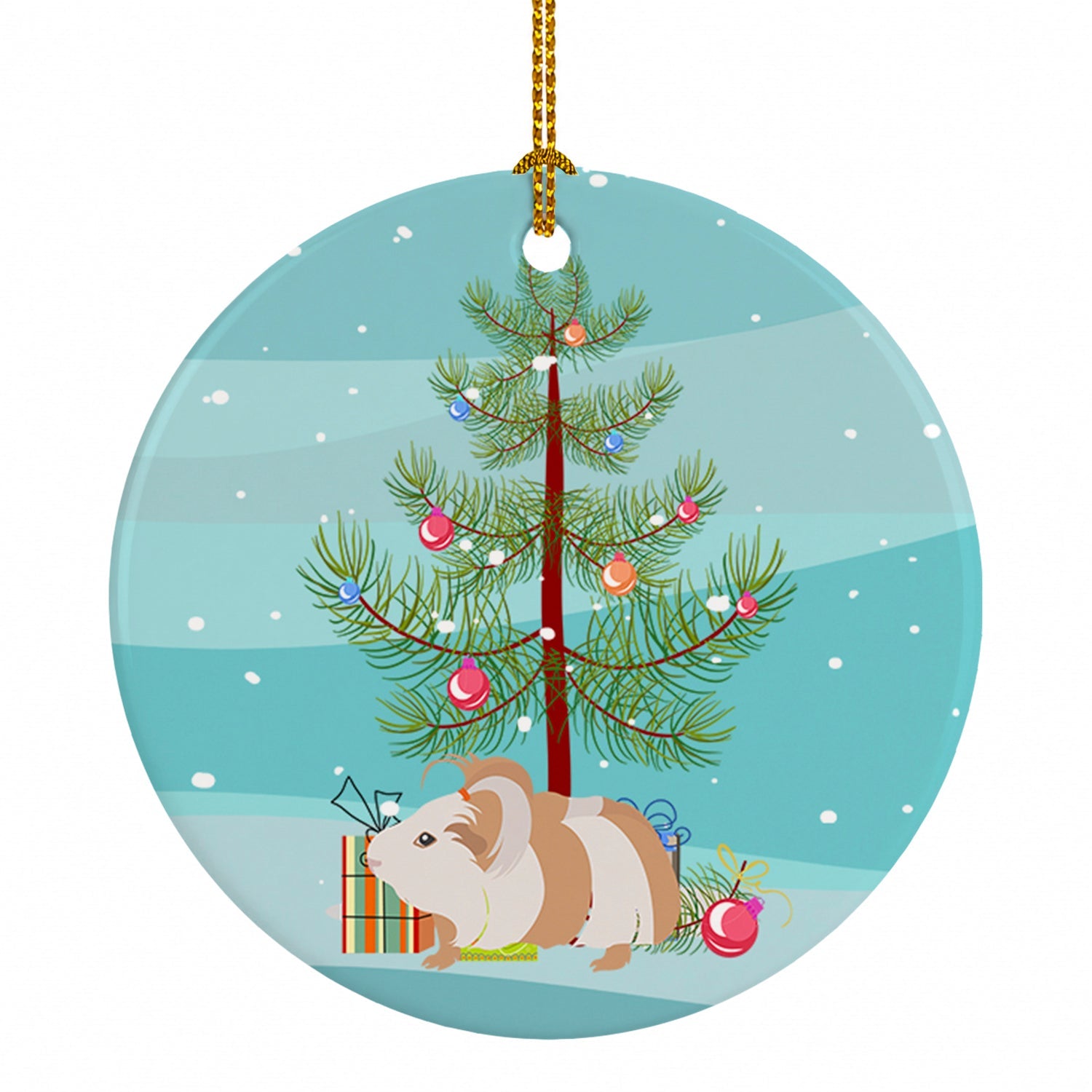 Silkie Guinea Pig Merry Christmas Ceramic Ornament Christmas Tree Hanging Decorations for Home Christmas Holiday, Party, Gift, 3 in, Multicolor