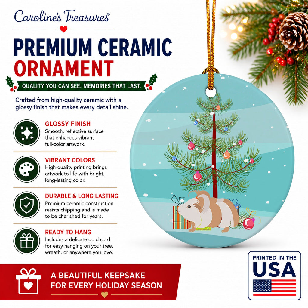 Silkie Guinea Pig Merry Christmas Ceramic Ornament Christmas Tree Hanging Decorations for Home Christmas Holiday, Party, Gift, 3 in, Multicolor