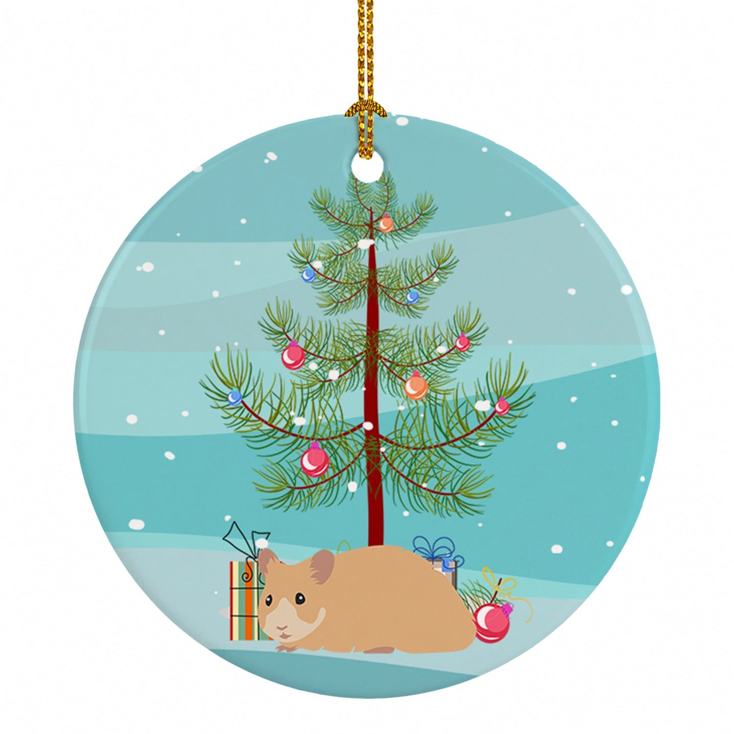 Syrian Golden Hamster Merry Christmas Ceramic Ornament Christmas Tree Hanging Decorations for Home Christmas Holiday, Party, Gift, 3 in, Multicolor
