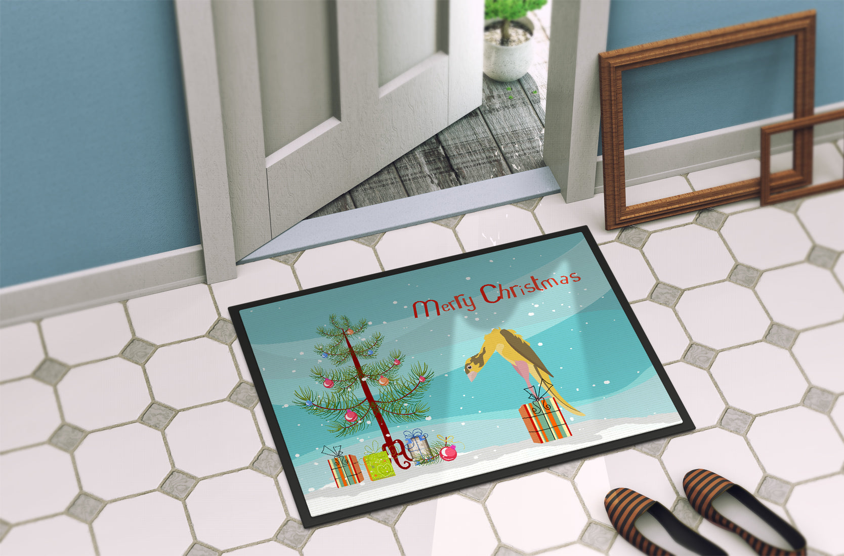 Jibso Canary Merry Christmas Doormat Indoor Outdoor 18H X 27W Front Door Mat Rugs for Entryway, Non Slip Washable