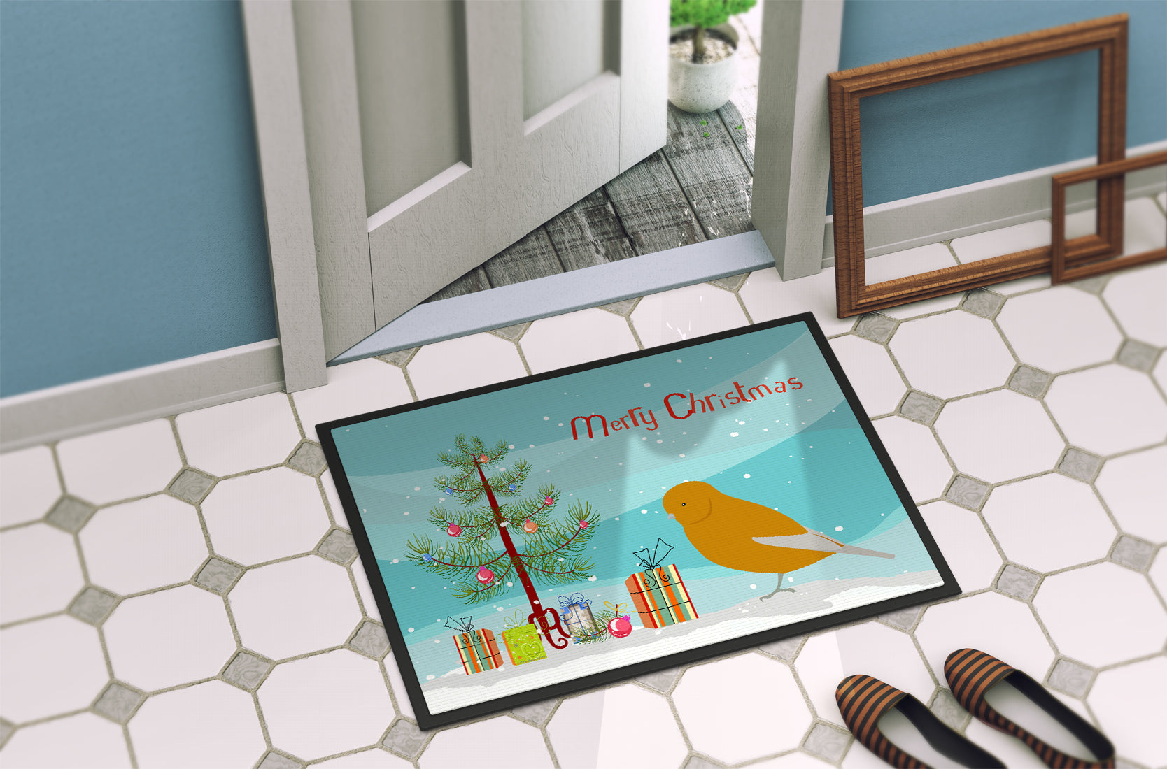Norwich Canary Merry Christmas Doormat Indoor Outdoor 18H X 27W Front Door Mat Rugs for Entryway, Non Slip Washable