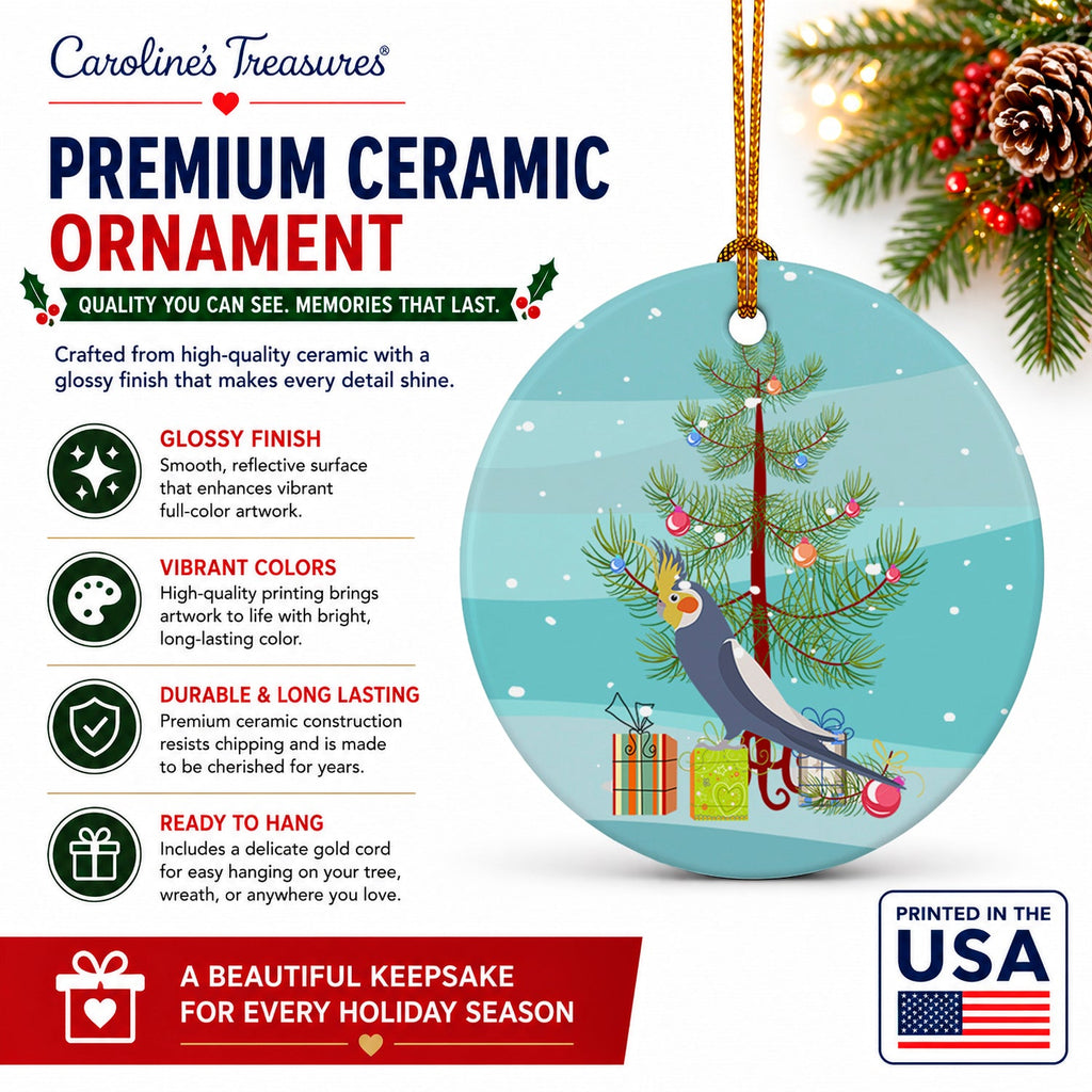 Cockatiel Merry Christmas Ceramic Ornament Christmas Tree Hanging Decorations for Home Christmas Holiday, Party, Gift, 3 in, Multicolor