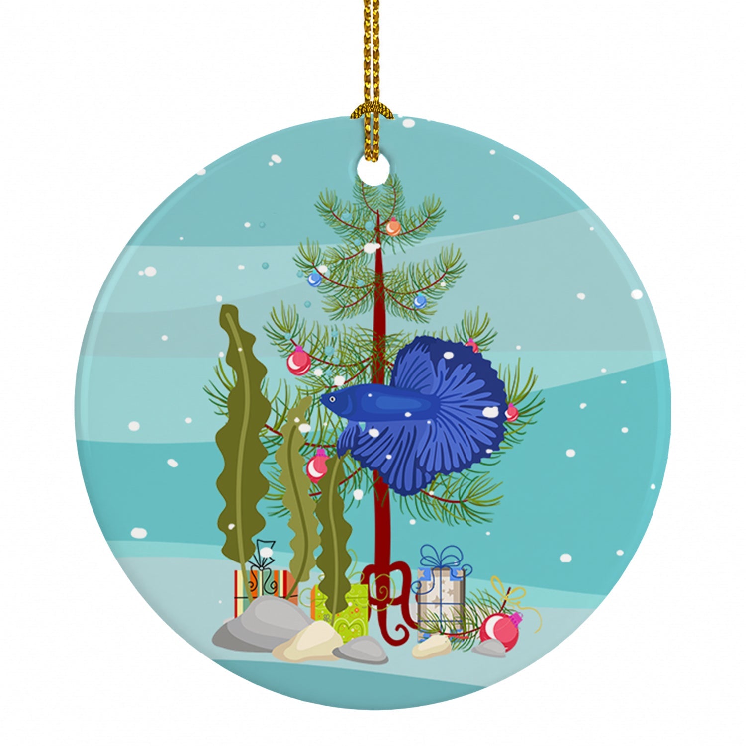 Delta Tail Betta Fish Merry Christmas Ceramic Ornament Christmas Tree Hanging Decorations for Home Christmas Holiday, Party, Gift, 3 in, Multicolor