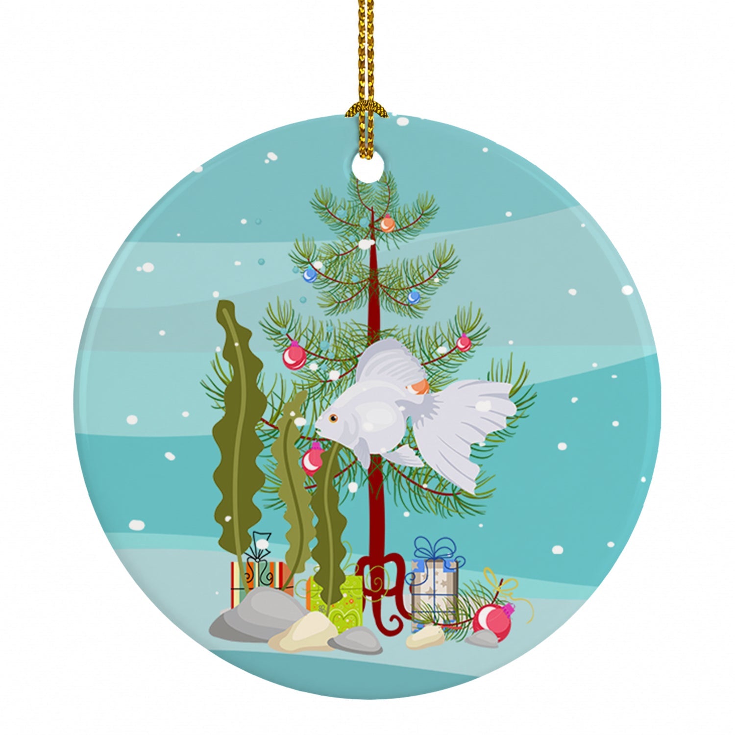 Ryukin Goldfish Merry Christmas Ceramic Ornament Christmas Tree Hanging Decorations for Home Christmas Holiday, Party, Gift, 3 in, Multicolor