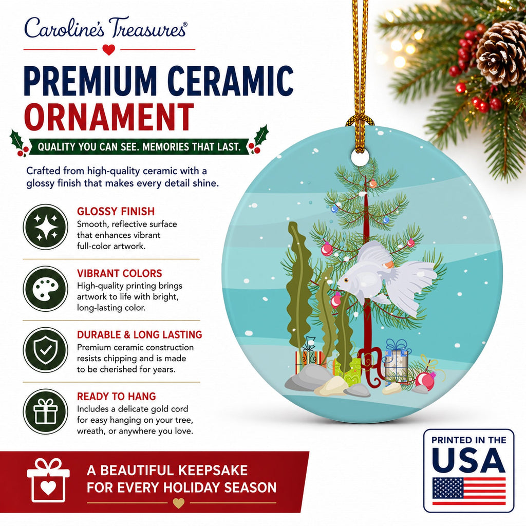 Ryukin Goldfish Merry Christmas Ceramic Ornament Christmas Tree Hanging Decorations for Home Christmas Holiday, Party, Gift, 3 in, Multicolor