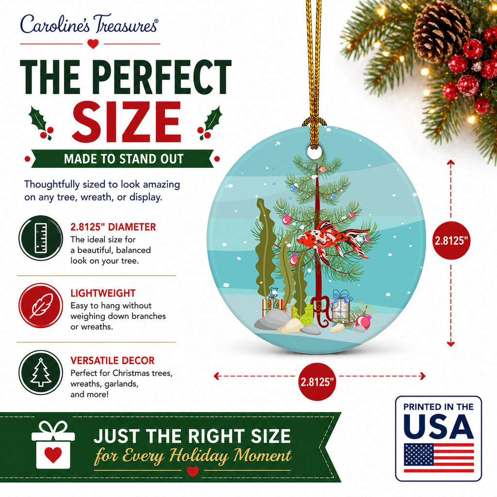 Shubunkin Goldfish Merry Christmas Ceramic Ornament Christmas Tree Hanging Decorations for Home Christmas Holiday, Party, Gift, 3 in, Multicolor