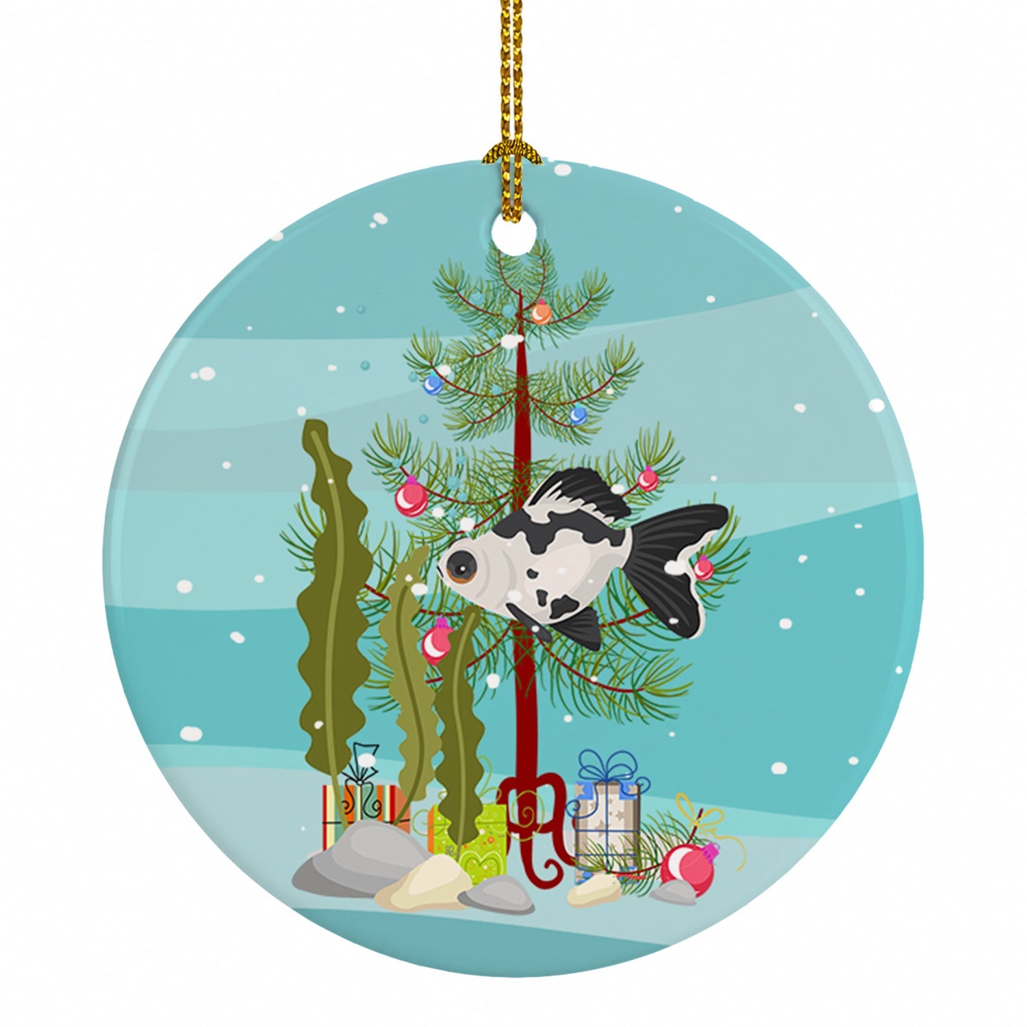 Telescope Eye Goldfish Merry Christmas Ceramic Ornament Christmas Tree Hanging Decorations for Home Christmas Holiday, Party, Gift, 3 in, Multicolor