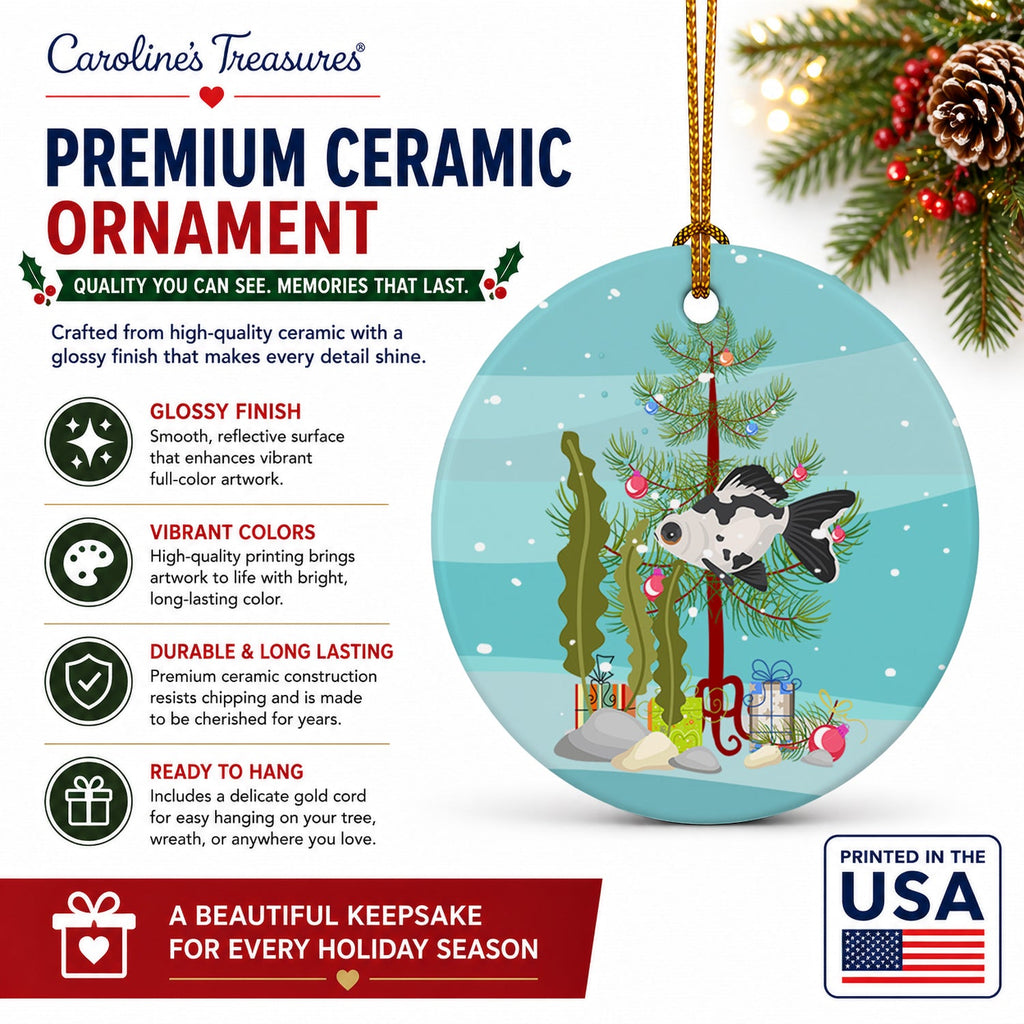 Telescope Eye Goldfish Merry Christmas Ceramic Ornament Christmas Tree Hanging Decorations for Home Christmas Holiday, Party, Gift, 3 in, Multicolor