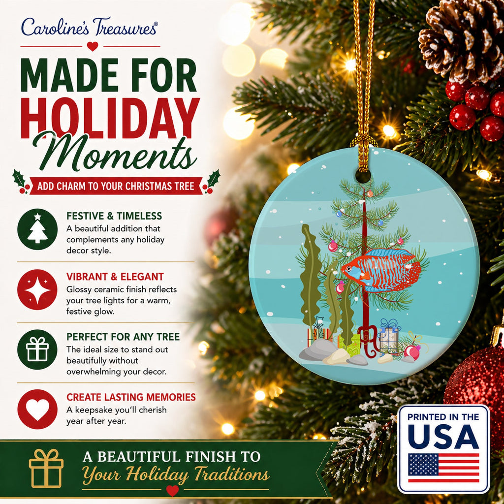 Dwarf Gourami Merry Christmas Ceramic Ornament Christmas Tree Hanging Decorations for Home Christmas Holiday, Party, Gift, 3 in, Multicolor