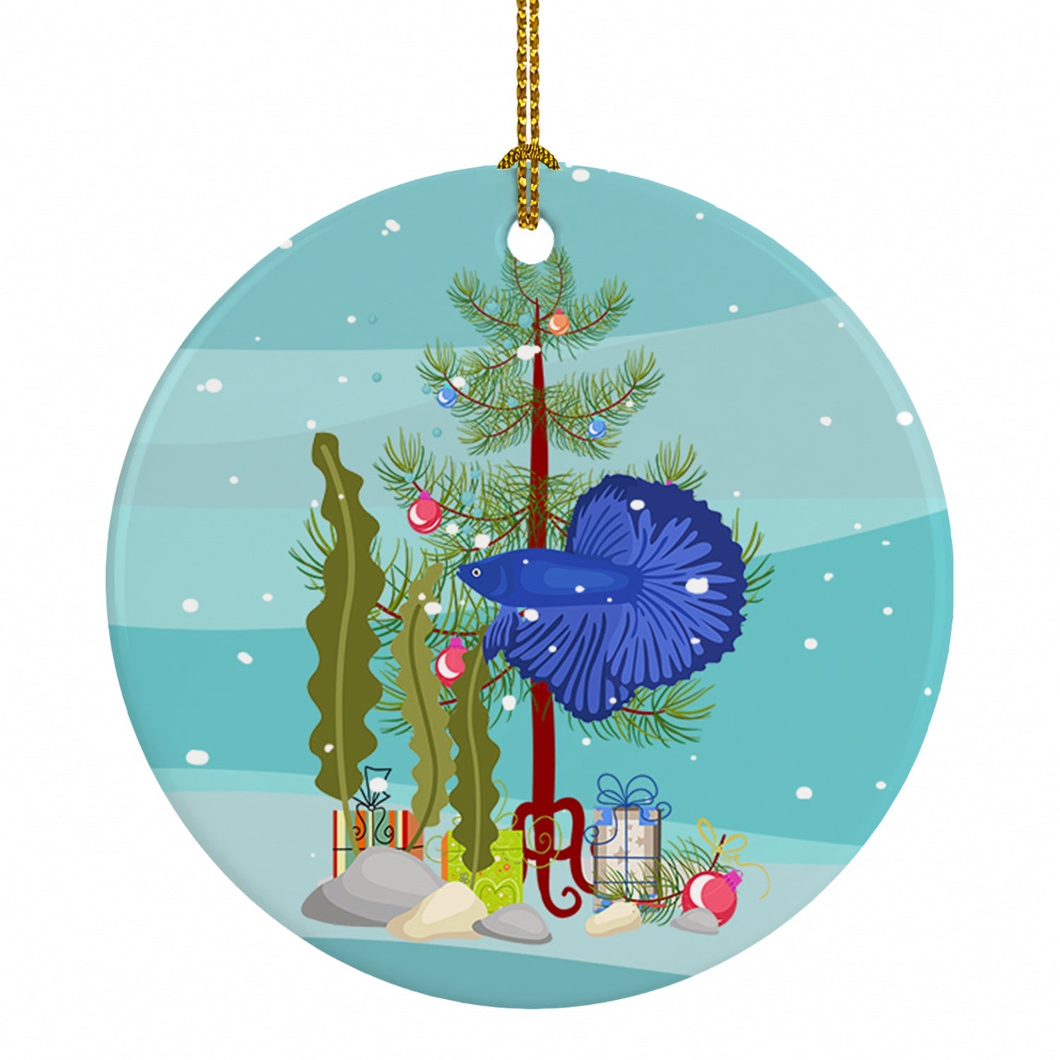 Super Delta Tail Betta Merry Christmas Ceramic Ornament Christmas Tree Hanging Decorations for Home Christmas Holiday, Party, Gift, 3 in, Multicolor