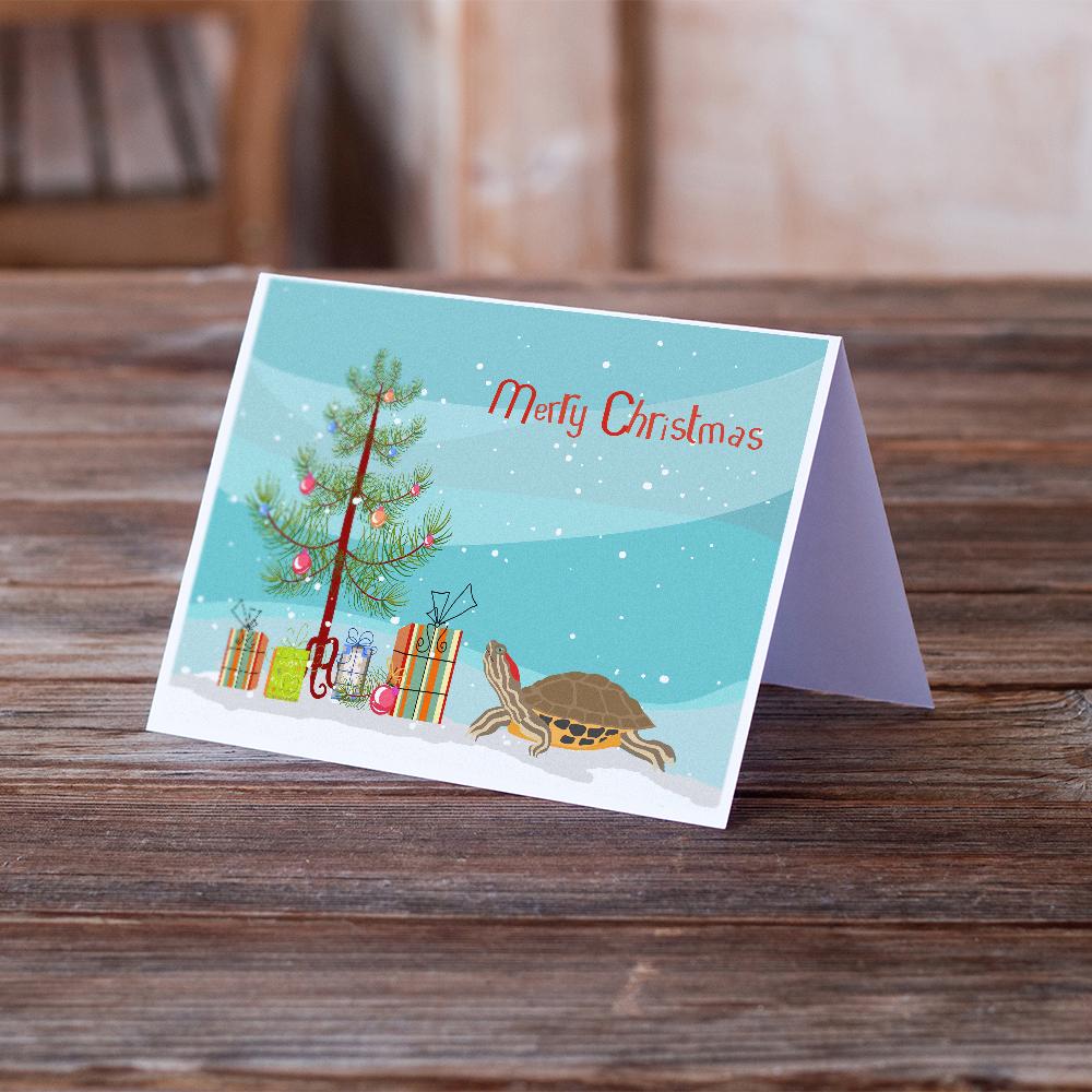 Pond Slider Turtle Merry Christmas Greeting Cards Pack of 8 Blank Cards with Envelopes Whimsical A7 Size 5x7