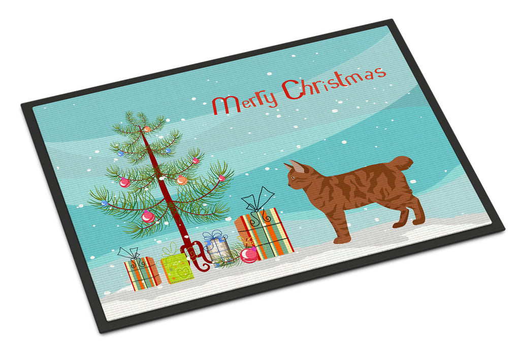 American Bobtail Cat Christmas Doormat Indoor Outdoor 24H X 36W Front Door Mat Rugs for Entryway, Non Slip Washable Low Pile,