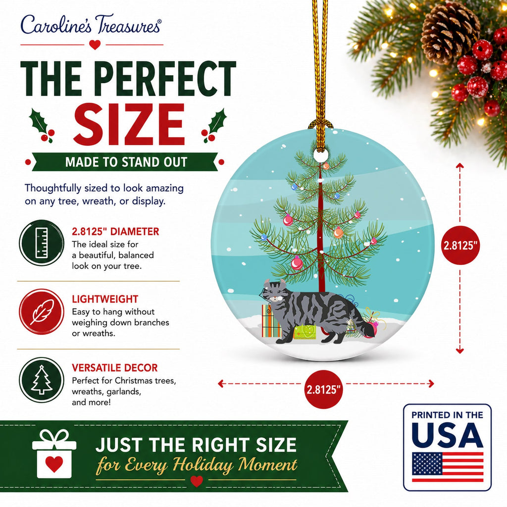 American Curl Cat Christmas Ceramic Ornament Christmas Tree Hanging Decorations for Home Christmas Holiday, Party, Gift, 3 in, Multicolor