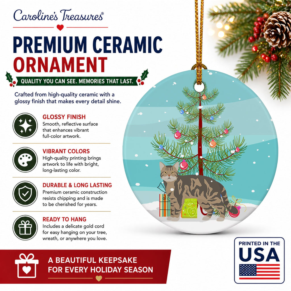 American Wirehair Cat Christmas Ceramic Ornament Christmas Tree Hanging Decorations for Home Christmas Holiday, Party, Gift, 3 in, Multicolor