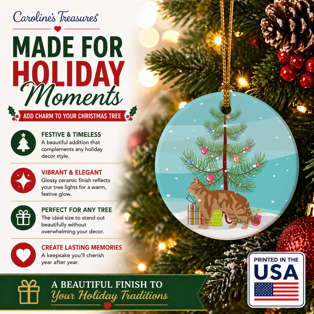 American Wirehair Cat Christmas Ceramic Ornament Christmas Tree Hanging Decorations for Home Christmas Holiday, Party, Gift, 3 in, Multicolor
